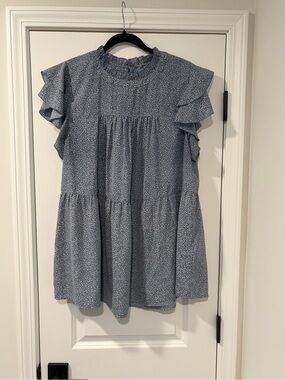 JODIFL Blue Floral Ruffle Tiered Blouse